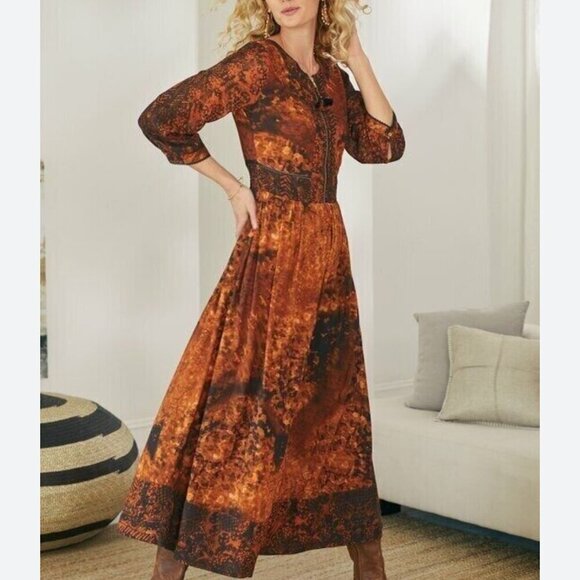 Soft Surroundings Dresses & Skirts - Soft Surroundings Woman's Black/Orange Peasant Venetian Maxi Dress Sz 8